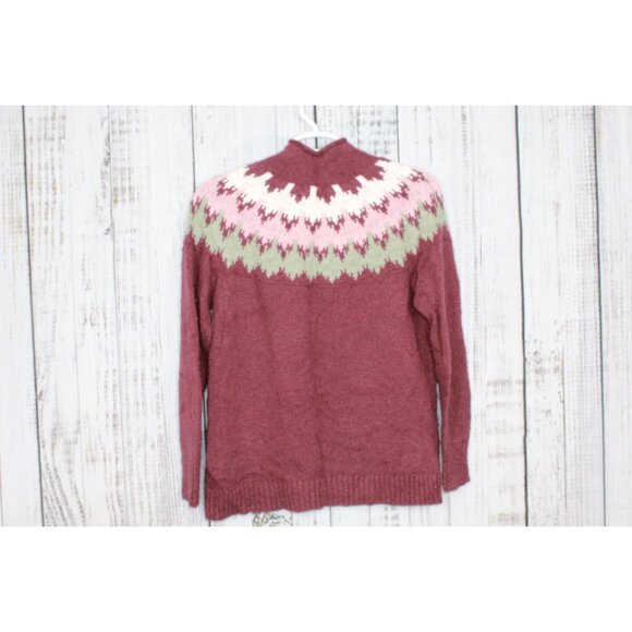 LL Bean Cotton Ragg Sweater Funnelneck Pullover Fair Isle Deep Wine L - Picture 7 of 10